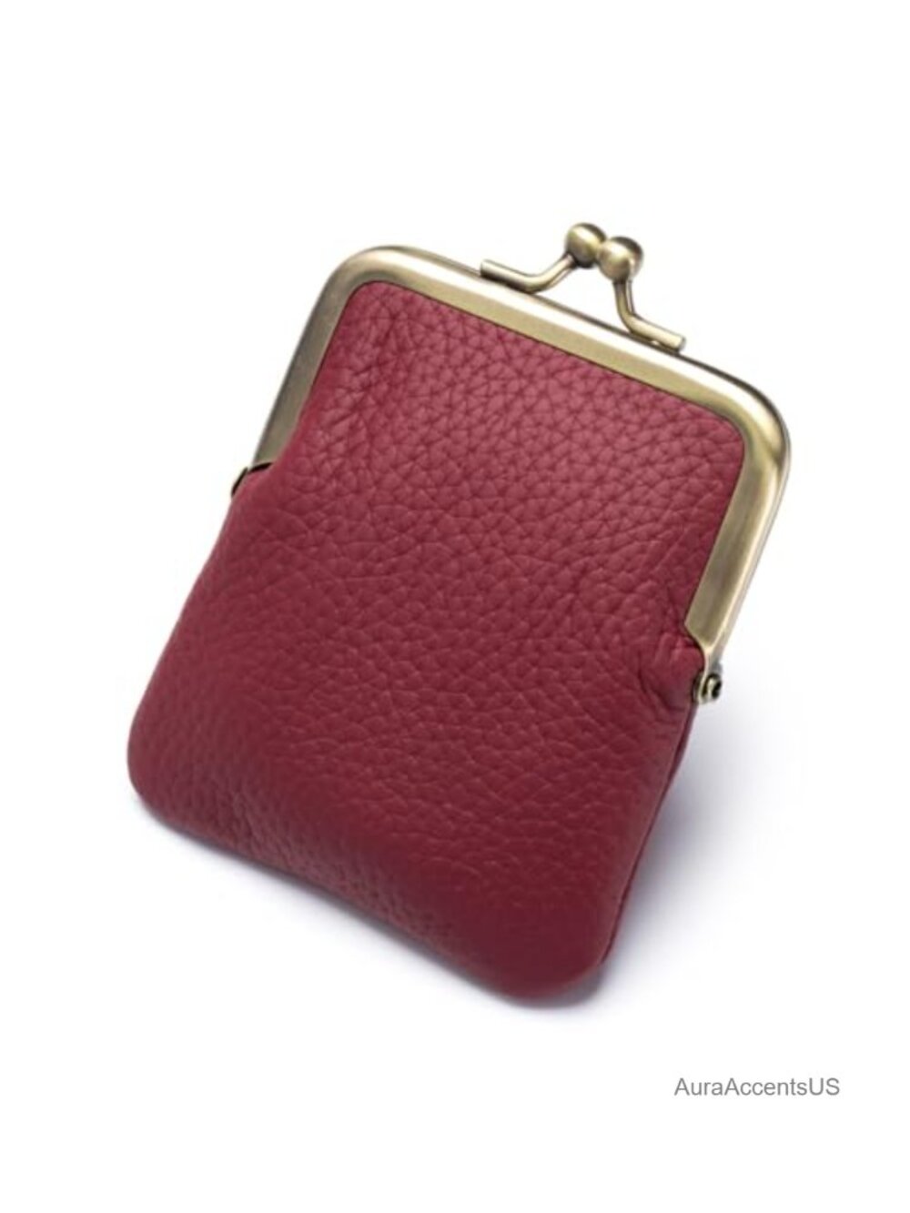 Genuine Leather Kiss Lock Coin Purse for Women, Mini Change Purse with Metal